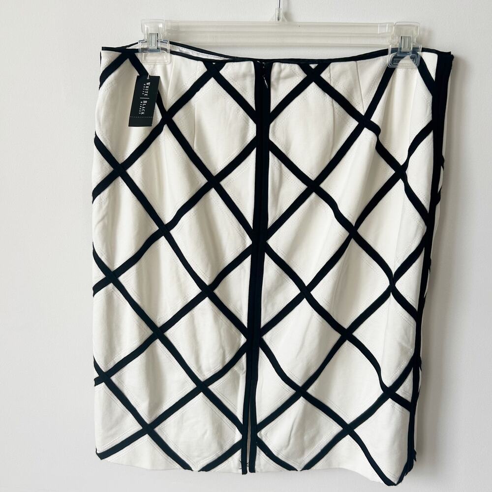 White House Black Market Ponte Pencil Skirt Size 14 NWT White Black Lattice - Picture 2 of 9